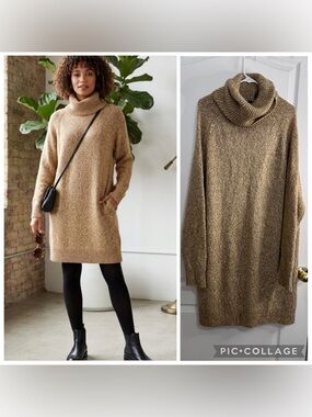 H&M Turtleneck Sweater Dress Camel Knit size L